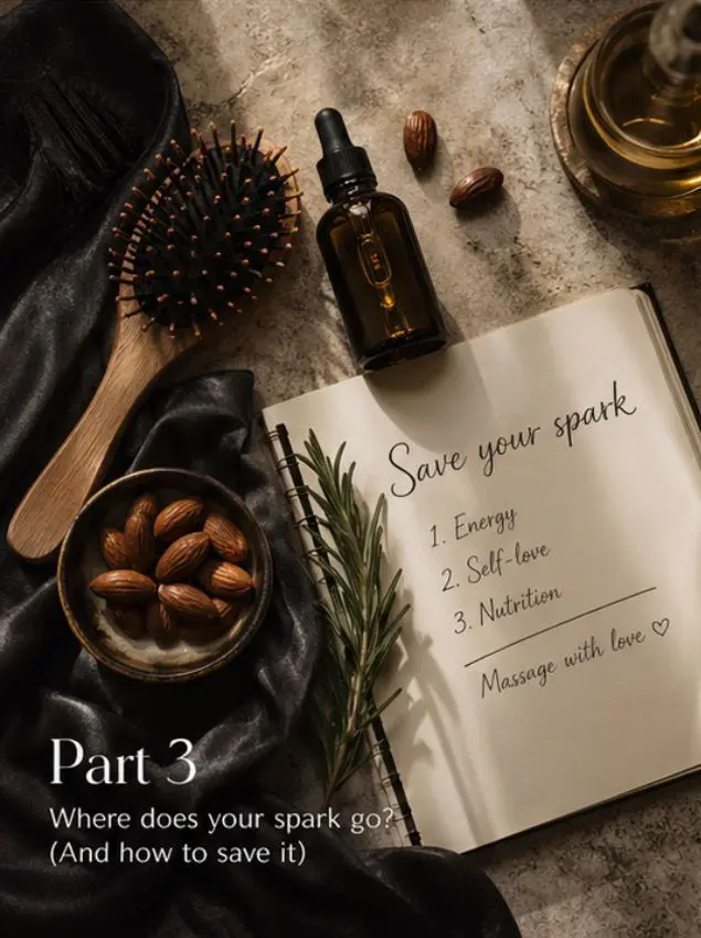 Bedroom dressing table with a hairbrush and natural hair oil for stress and hair thinning self-care routine