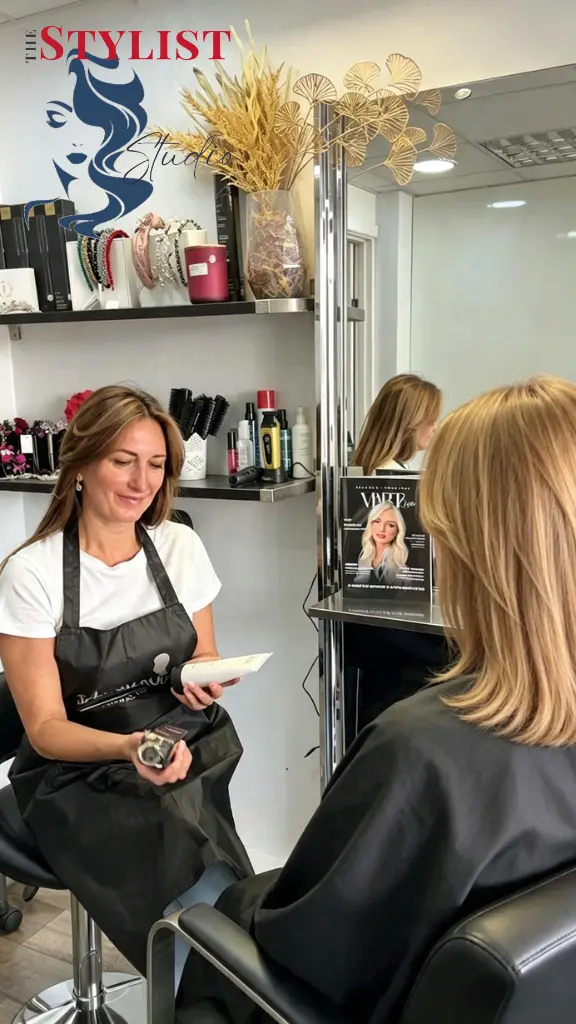 Independent hairstylist Irina Akhmetzianova consulting with a client about healthy scalp care and haircare products at Your Hair Studio in Gosport.